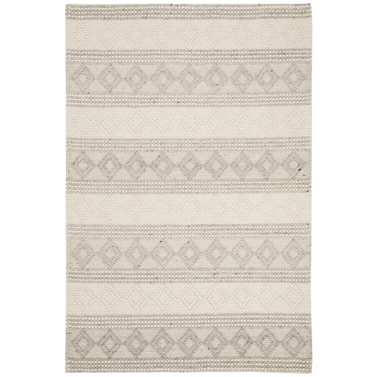 Gracie Oaks Diara Geometric Handwoven Flatweave Wool Cotton Gray Ivory